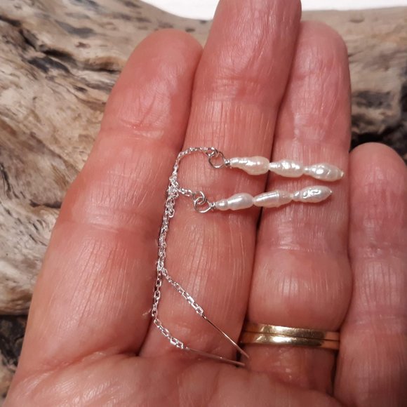 COPY - NEW Freshwater Pearl Sterling Silver Threader Earrings - Picture 2 of 3